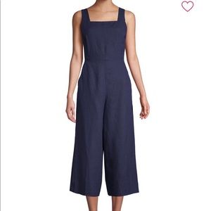 Pure Navy Cropped Tie-Back Linen Jumpsuit